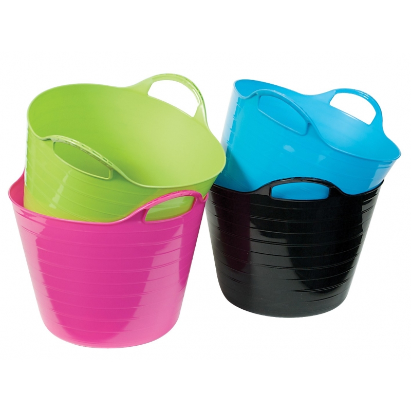 MADE IN U.K. Easy Shopping 14 Litre Flexi Tub Garden Home Flexible Colour Rubber Storage Container Bucket Polyethylene Flex Tub Black