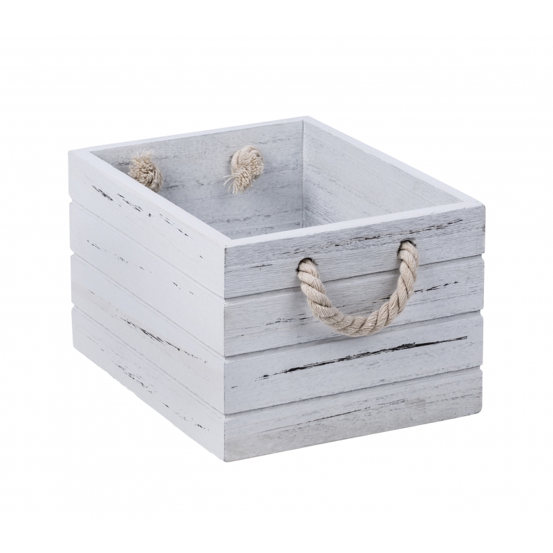 White Wash Wooden Crate Small, White Wooden Crate With Lid